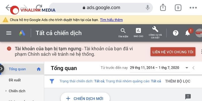 Nguyên nhân Google Ads được Google thông báo không chạy